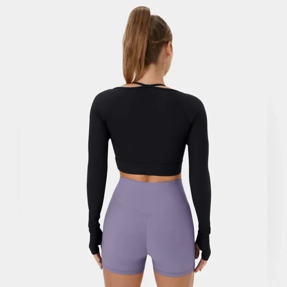 Halara Black Long Sleeve Crop Top Bra - Picture 2 of 11